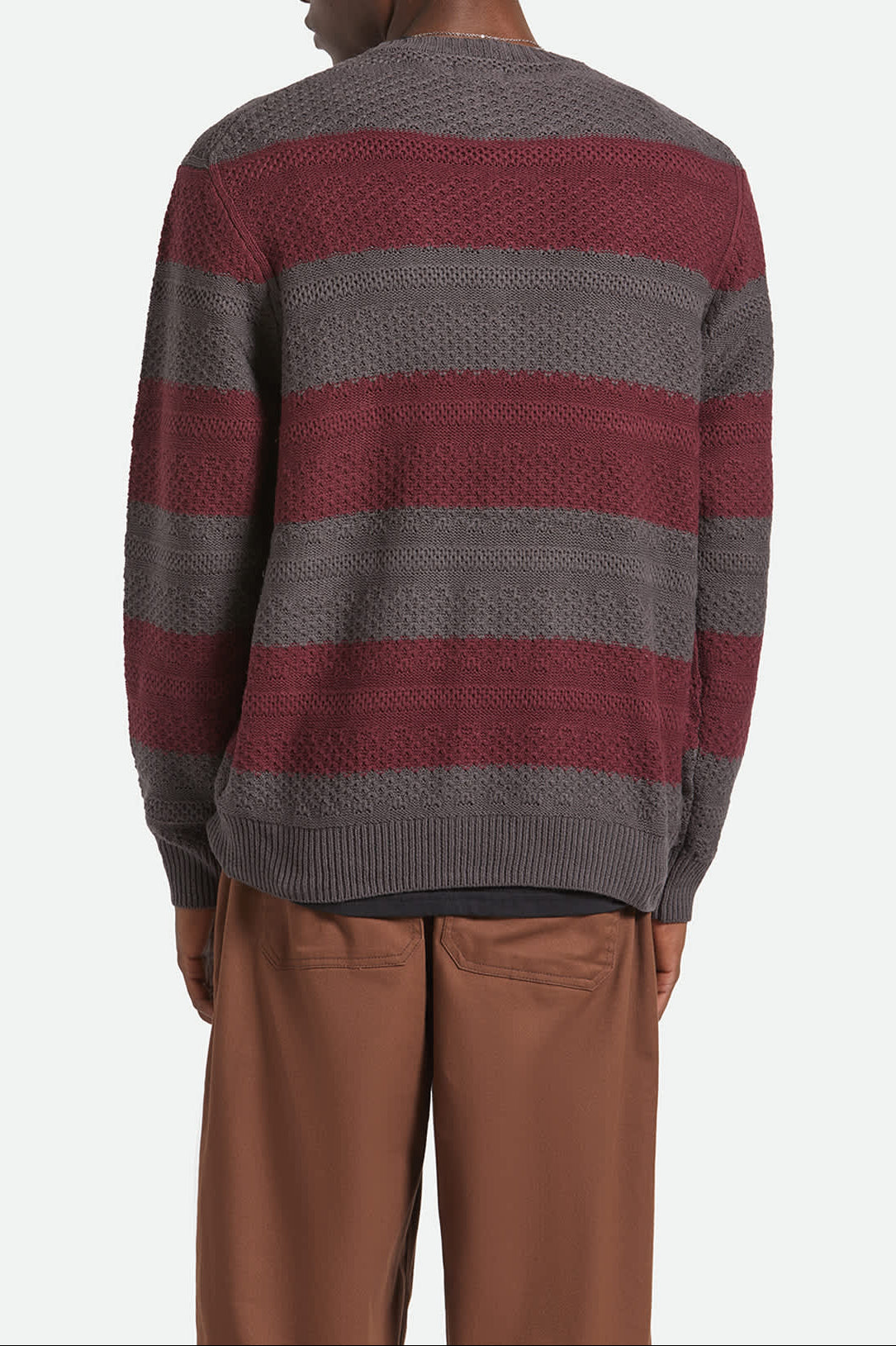Men's Midnight Crew Sweater in the color Black/Port Stripe - Men's Back View