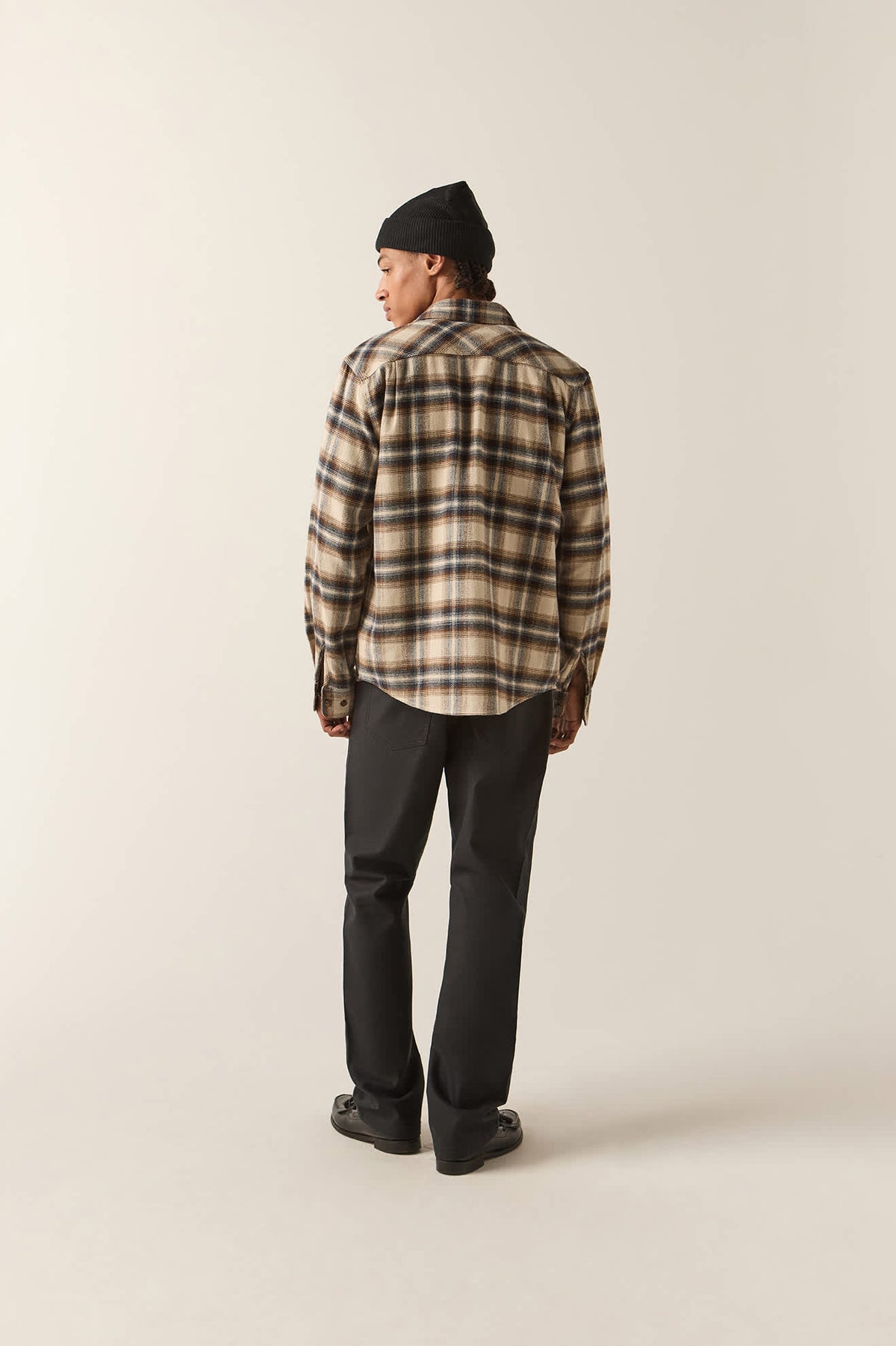 Men's Bowery Flannel in the color Soft Brown Plaid - Additional Fit image