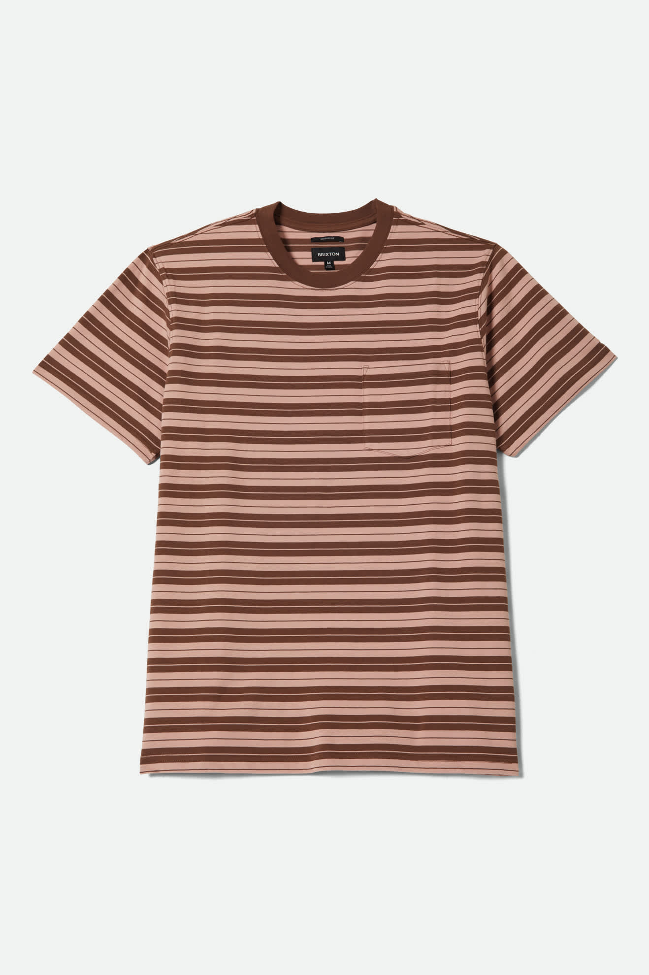 Men's Nova Stripe Short Sleeve Pocket T-Shirt in the color Pinecone Brown/Silver Pink Worn Wash - Front Product View