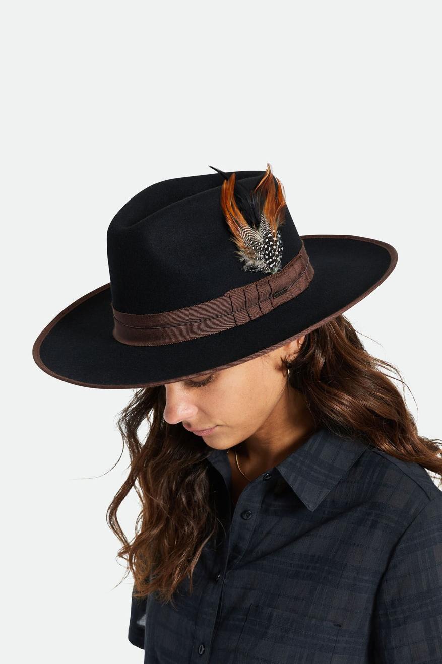 Brixton Unisex Brixton Hat Feather - Burnt Orange/Black/Mahogany | Front fit