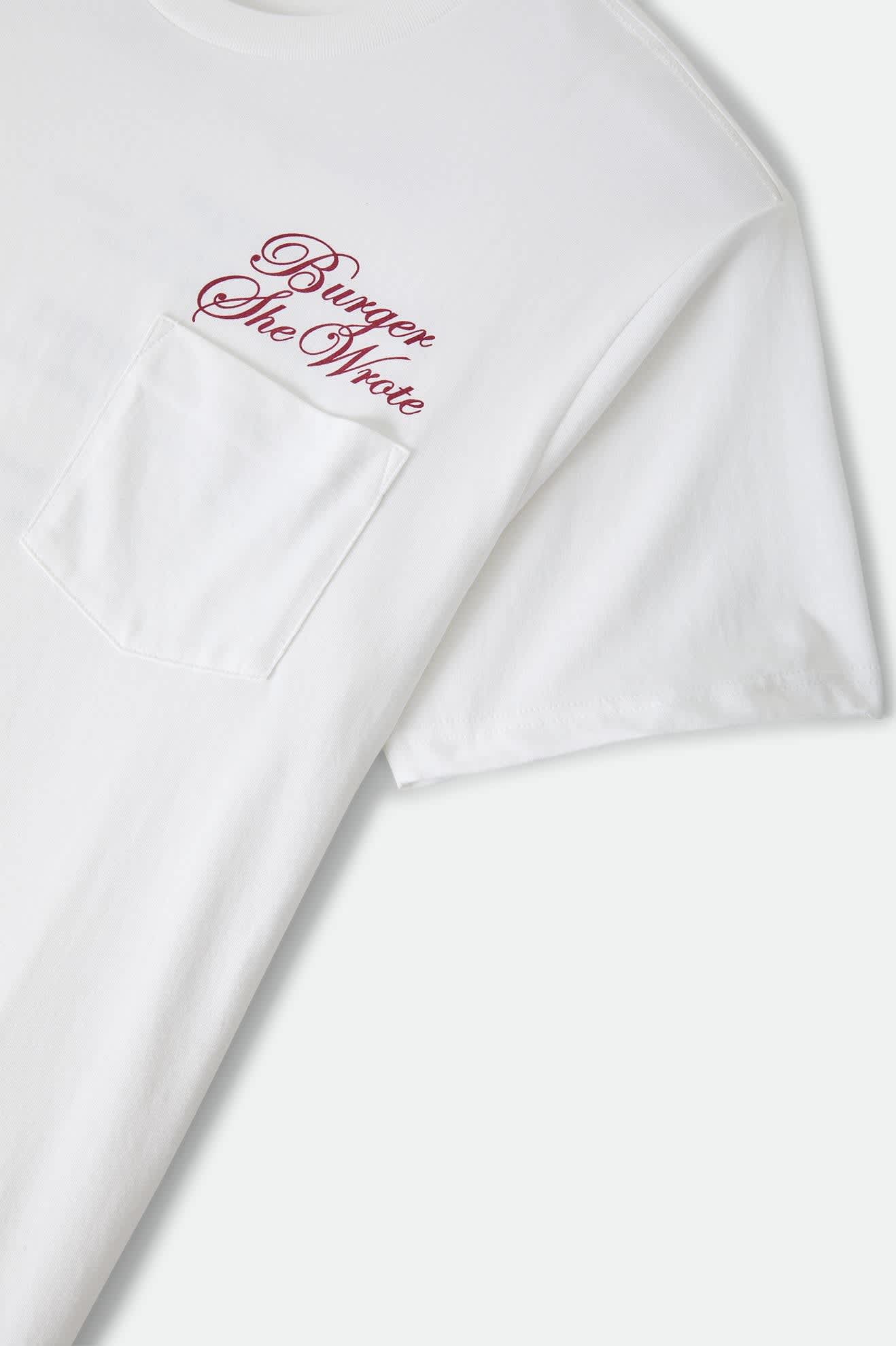 Men's Burger She Wrote Pocket T-Shirt in the color White - Additional Laydown image