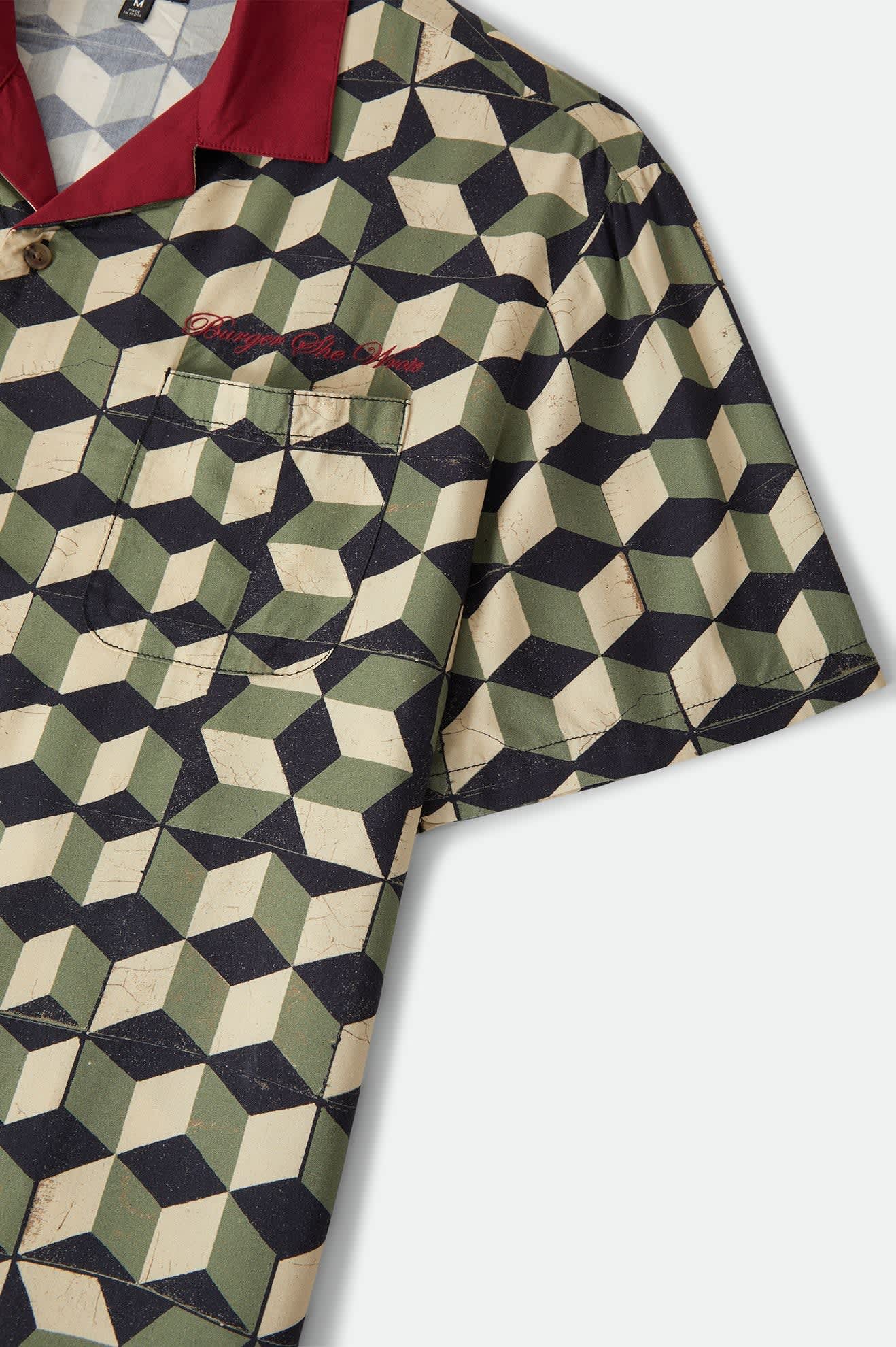 Men's Burger She Wrote Shirt in the color Black/Green Tile - Additional Laydown image