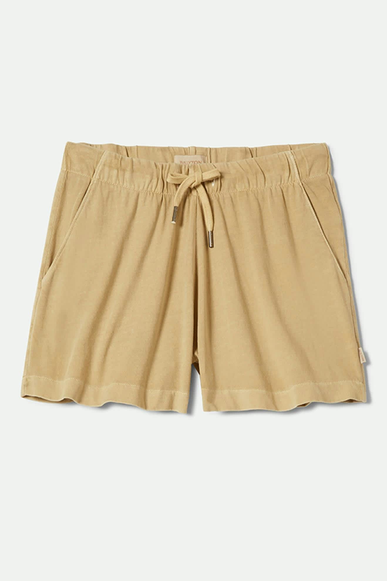 Women's Carefree Organic Garment Dyed Lounge Short in the color Pale Khaki - Front Product View