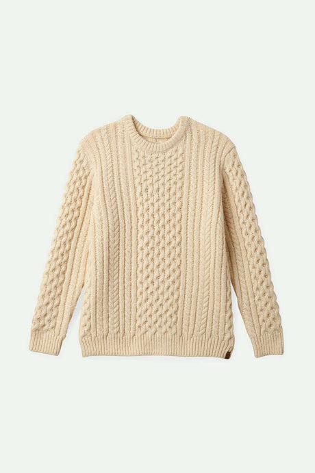 Brixton Unisex Classic Fisherman Cable Knit Sweater - Oatmeal | Main