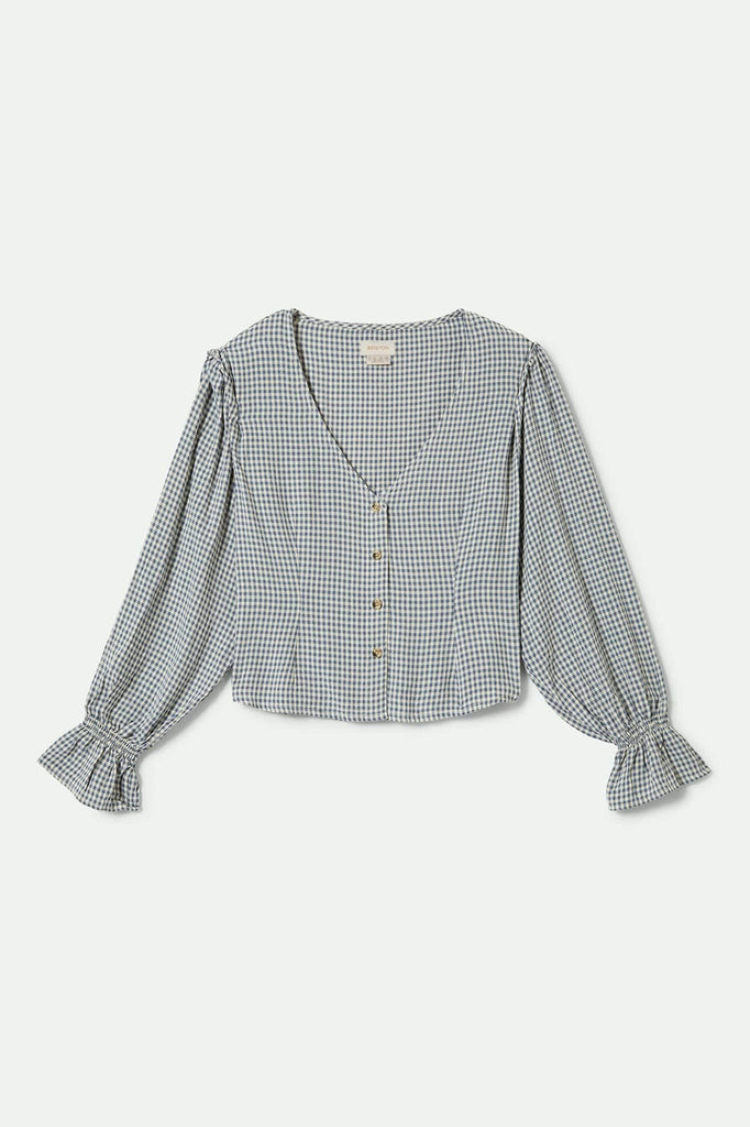 Women's The Meadow Blouse in the color Azure Blue Gingham - Front Product View