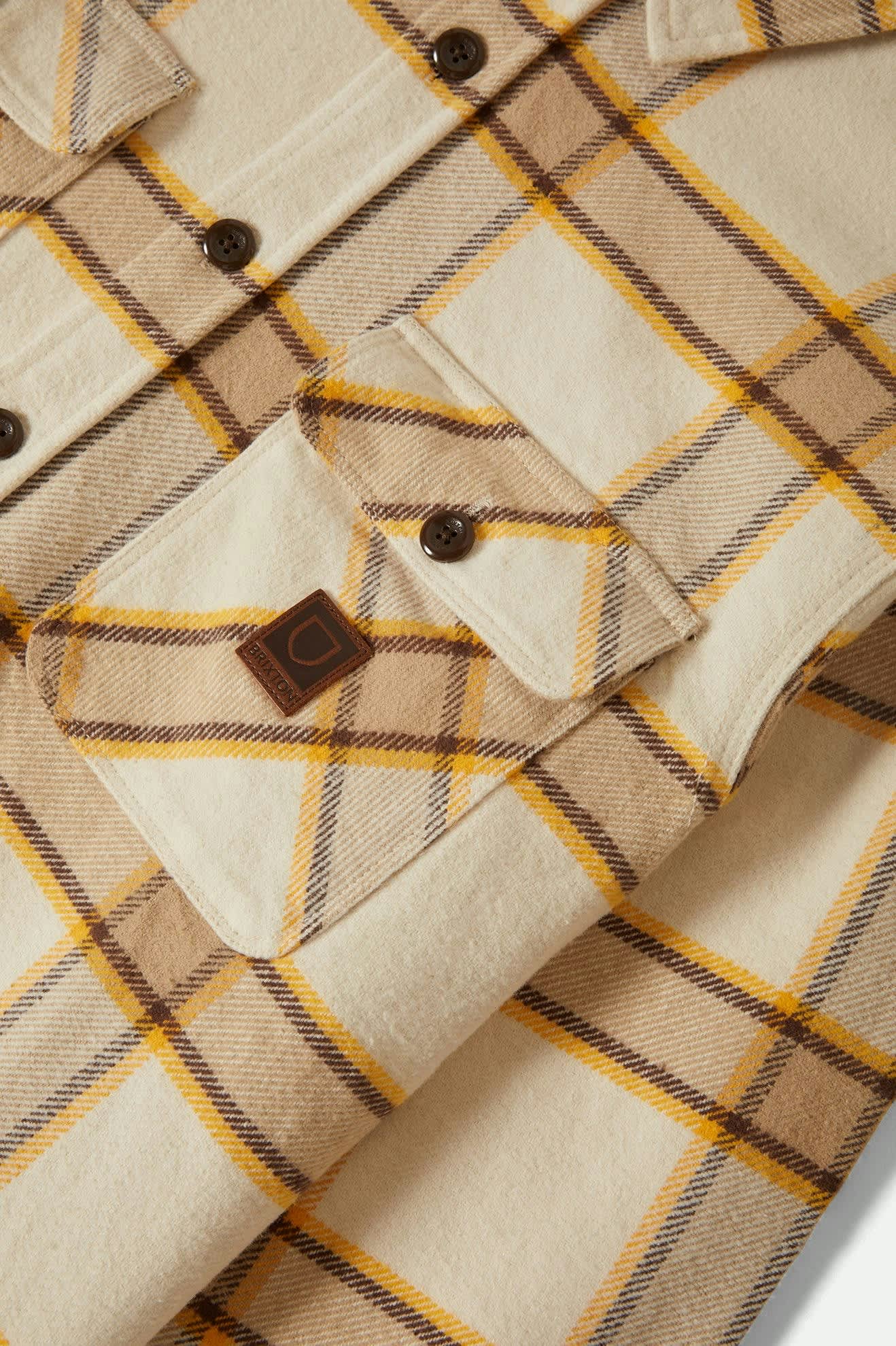 Men's Bowery Heavyweight Flannel in the color Whitecap/Pineconebrown/Saffron - Additional Laydown image