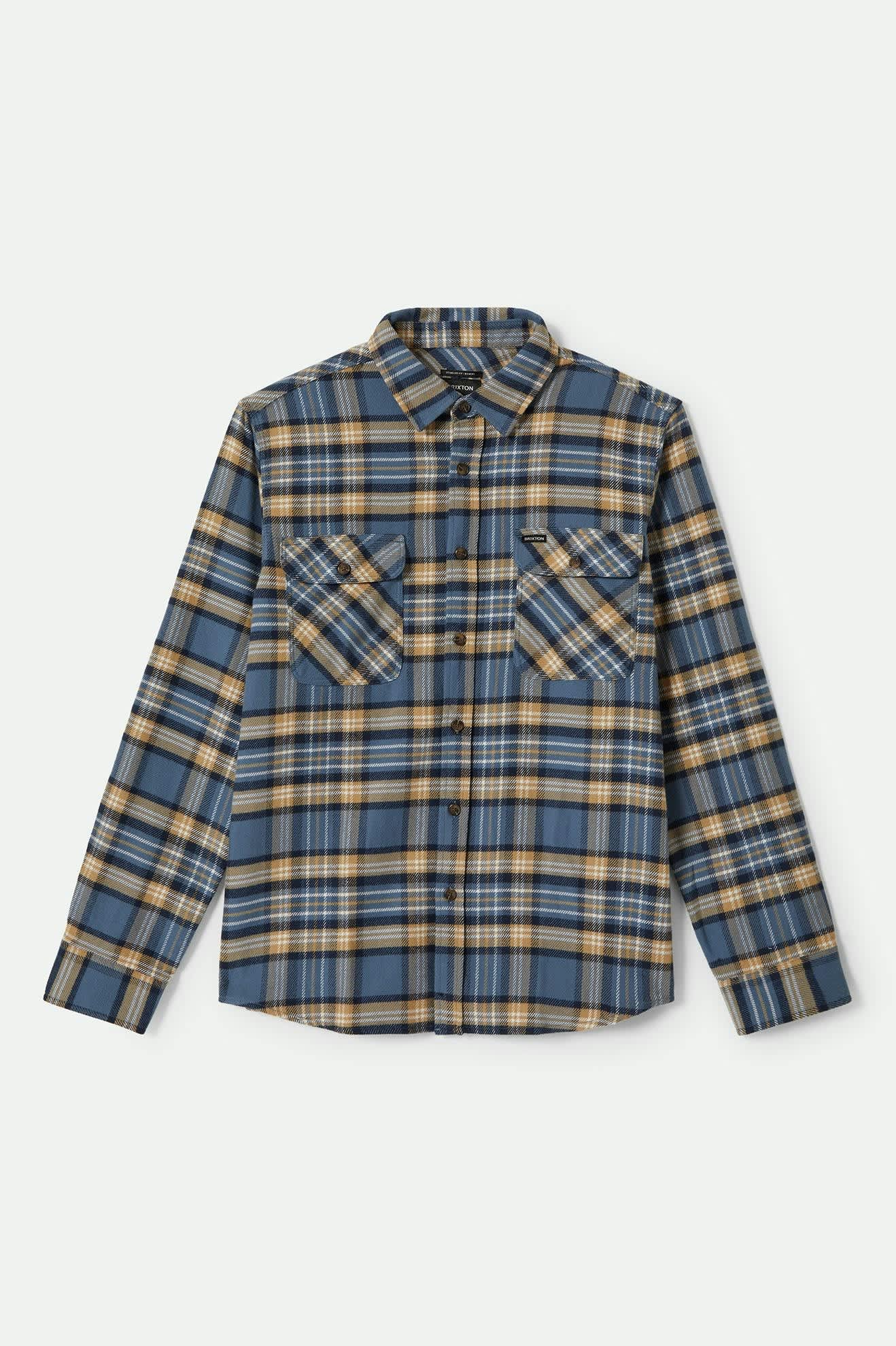 Men's Bowery L/S Flannel in the color Azure Blue/Washed Navy/Sand - Front Product View