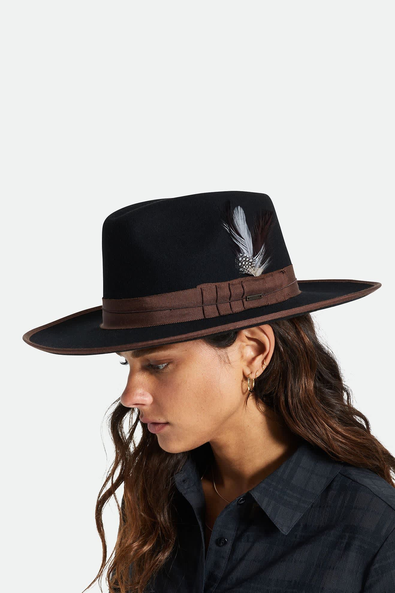 Unisex Brixton Hat Feather in the color Burnt Henna/Black - Women's Front View