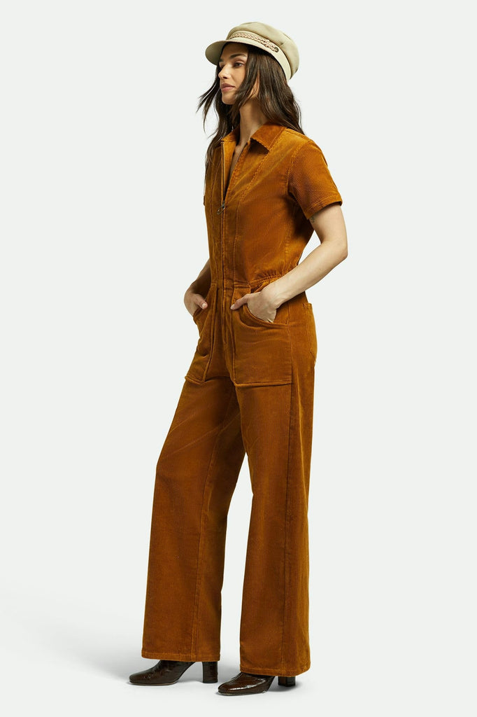 Brixton Utility Jumpsuit - Golden Brown Cord