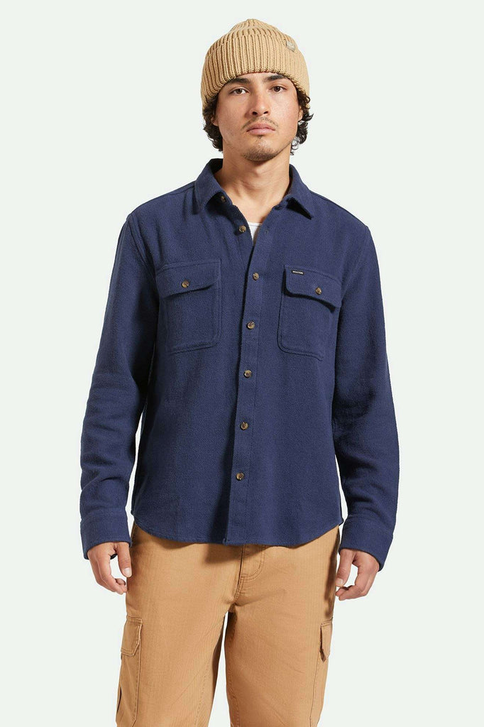 Men's Fit, front | Bowery Textured Loop Twill L/S Overshirt - Washed Navy