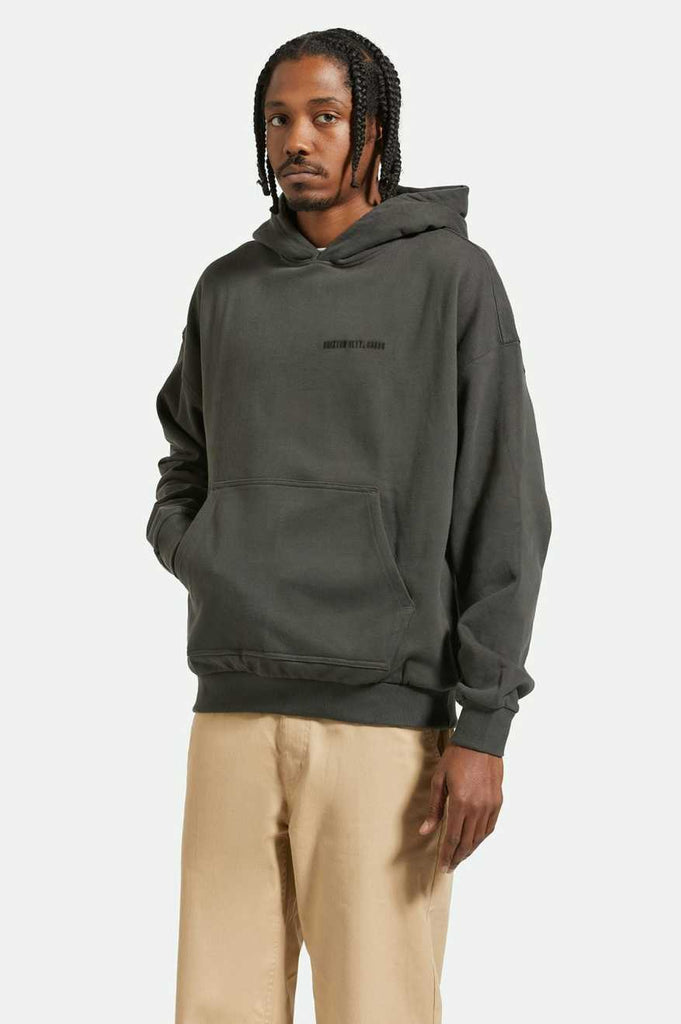 Brixton Embroidered Heavyweight Oversized Hoodie - Washed Black