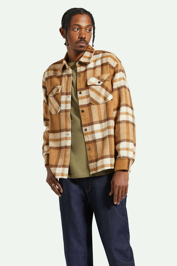 Men's Fit, front | Selden Soft Brushed L/S Flannel Overshirt - Tan/Bison