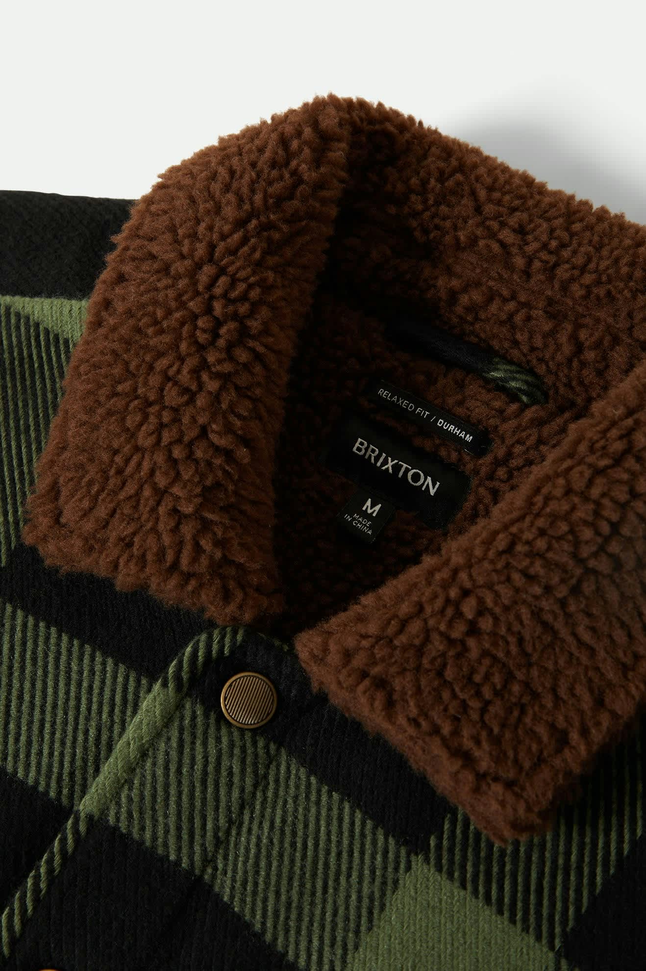 Men's Durham Sherpa Lined Jacket in the color Black/Wild Green Flannel - Additional Laydown image