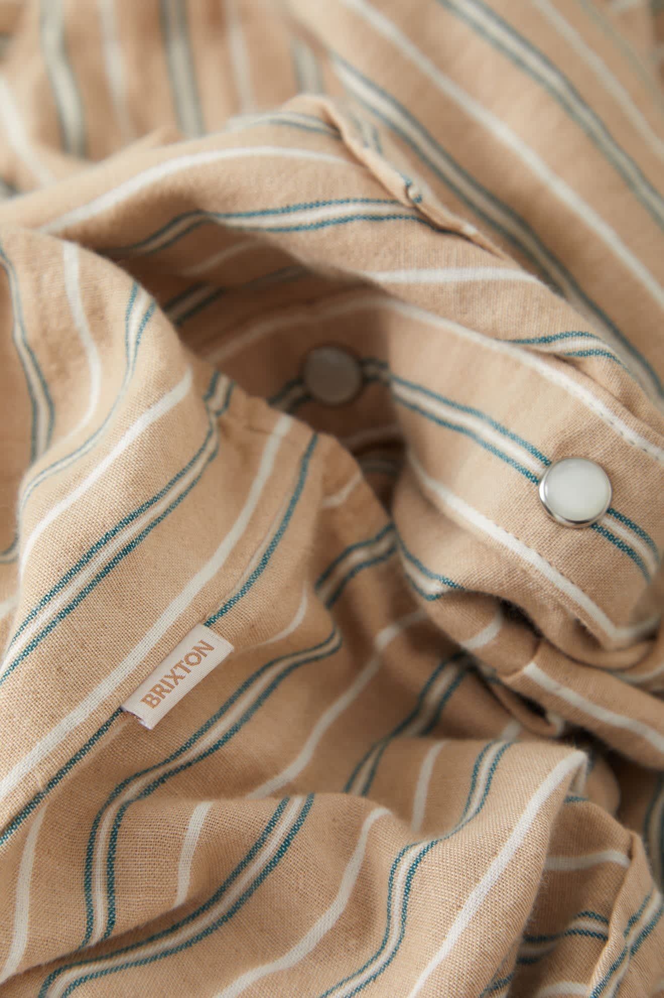 Women's Wayne Women's Shirt in the color Sand Stripe - Additional Laydown image