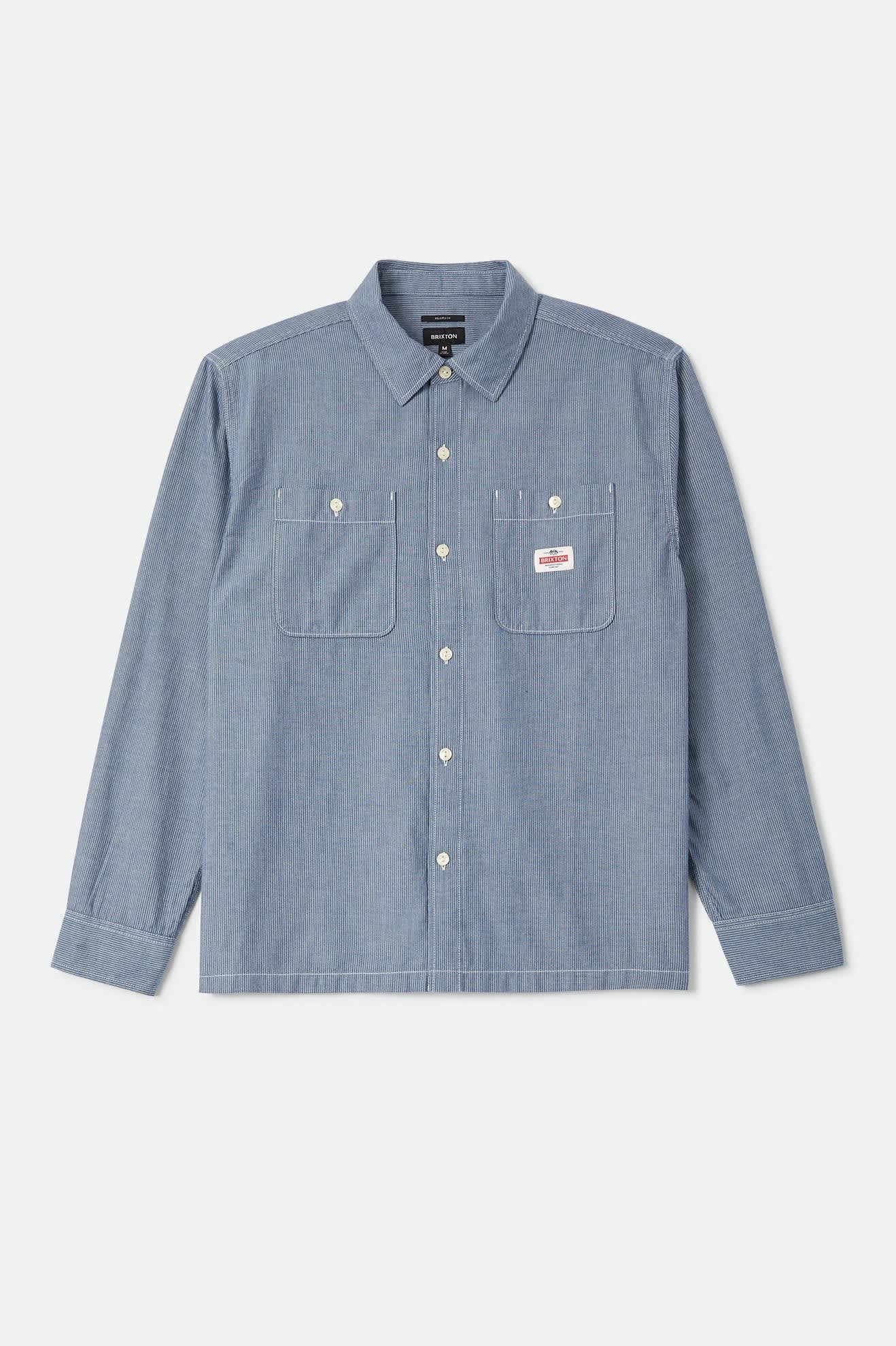 Men's Trademark Long Sleeve Shirt in the color Blue Chambray Micro Stripe - Front Product View