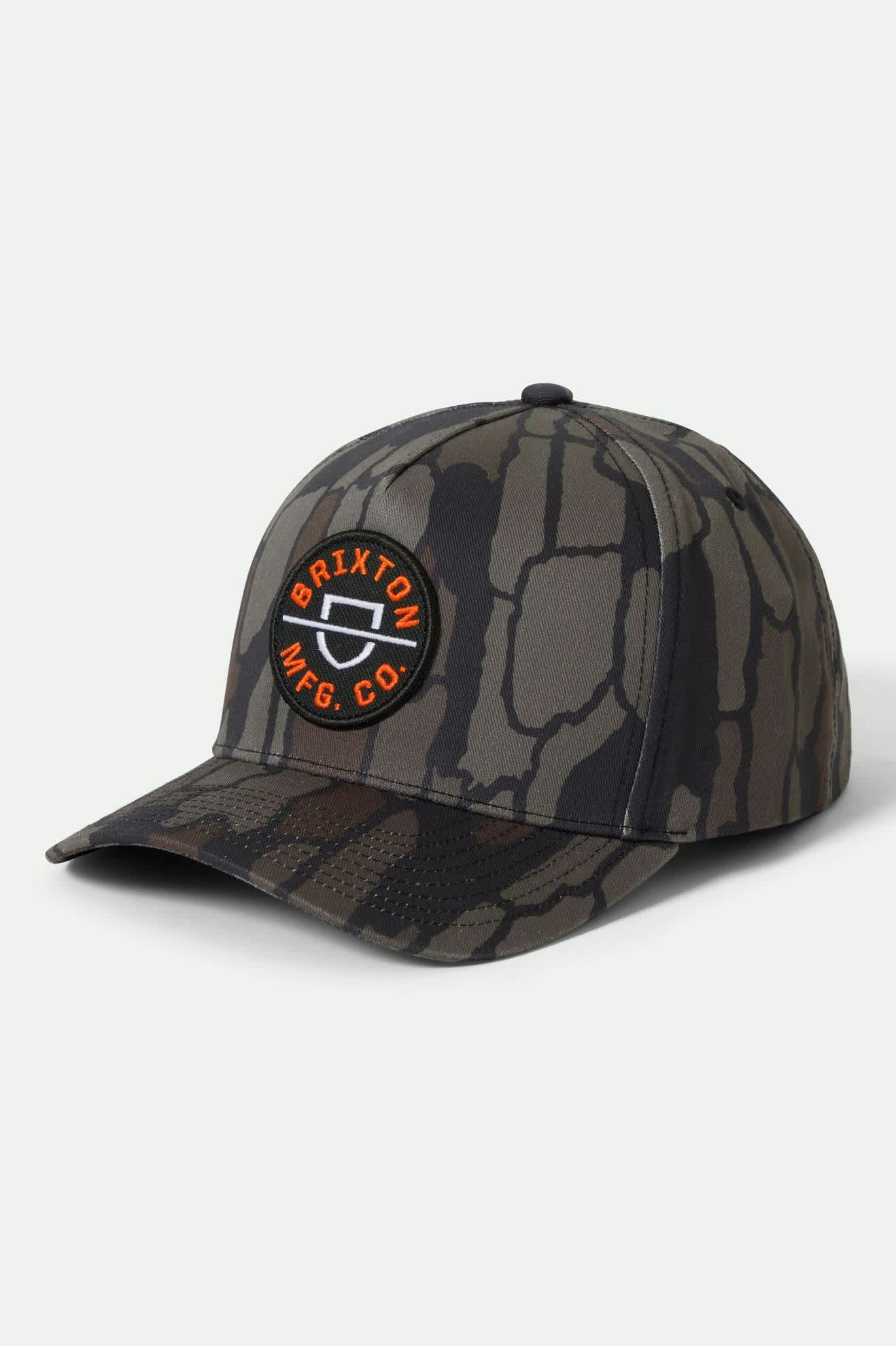 Unisex Crest Netplus Snapback in the color Bark Camo - Front Product View
