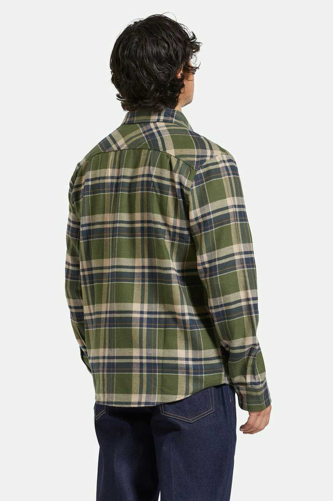 Brixton Bowery L/S Flannel - Cypress Green/Washed Navy/Whitecap