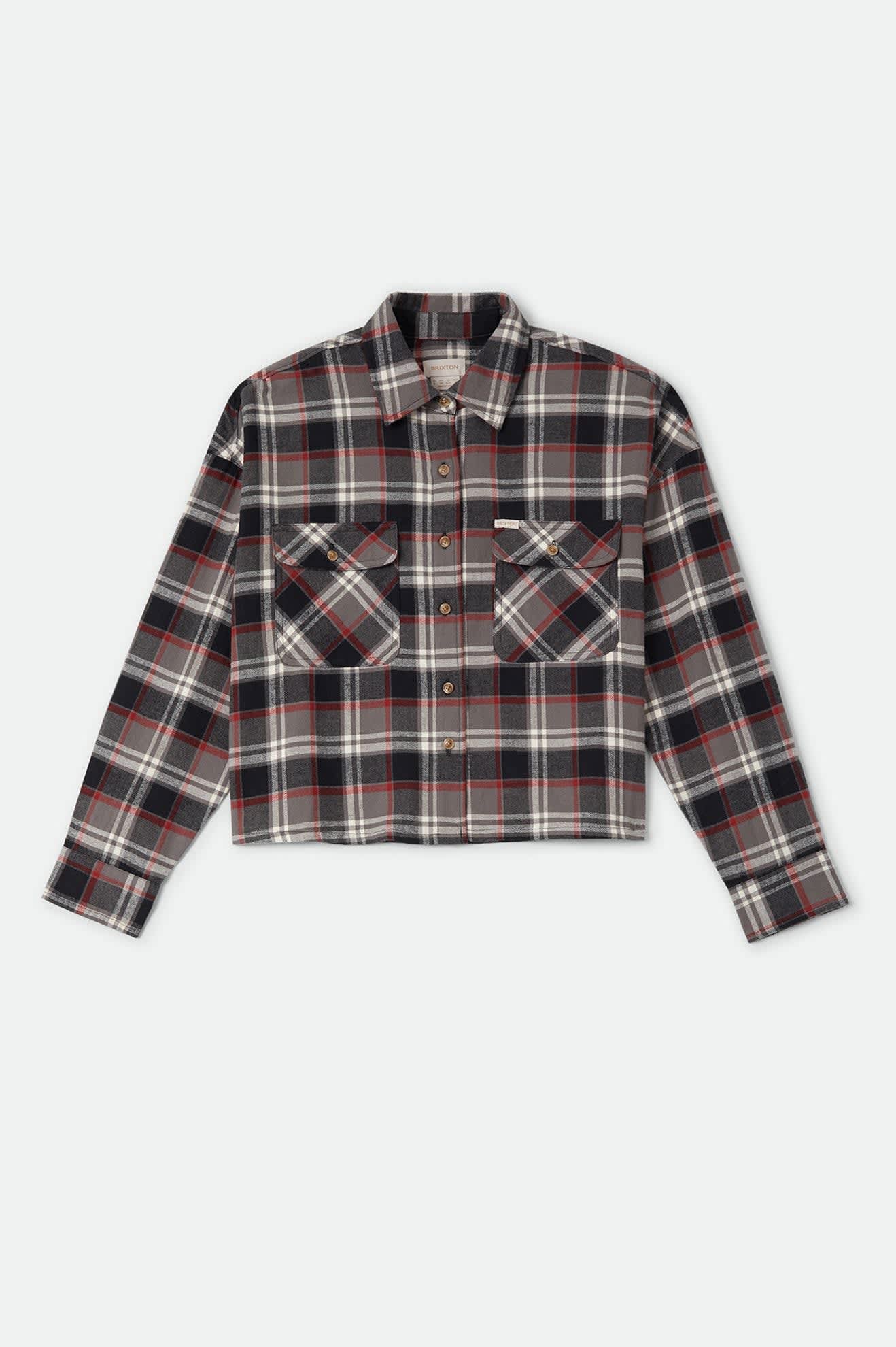 Women's Bowery Crop Women's Overshirt in the color Washed Black Plaid - Front Product View