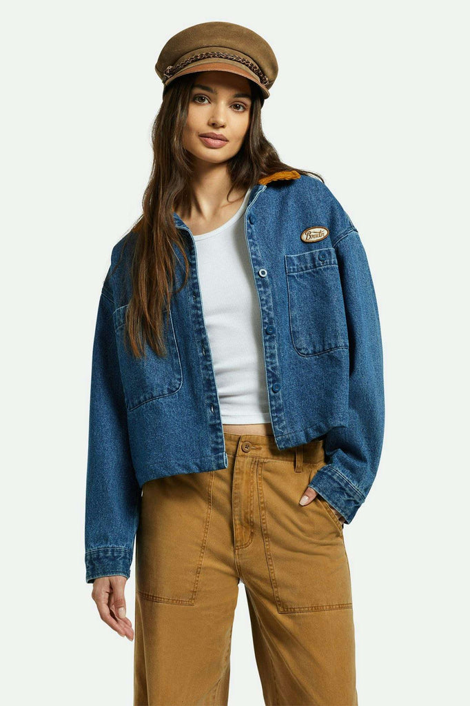 Brixton Women's Utopia L/S Overshirt - Washed Denim | Front fit