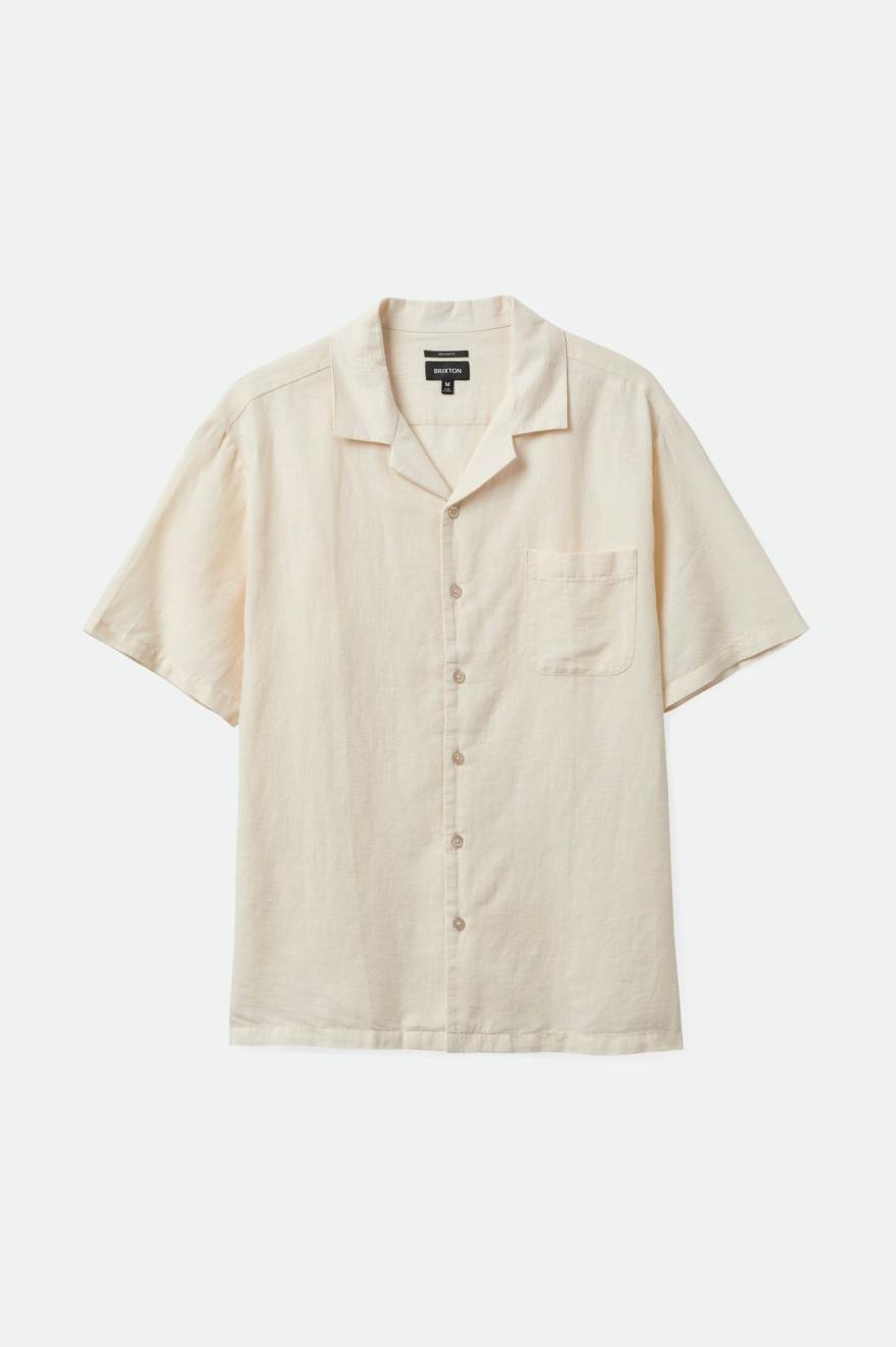 Bunker Linen Blend S/S Camp Collar Shirt - Whitecap
