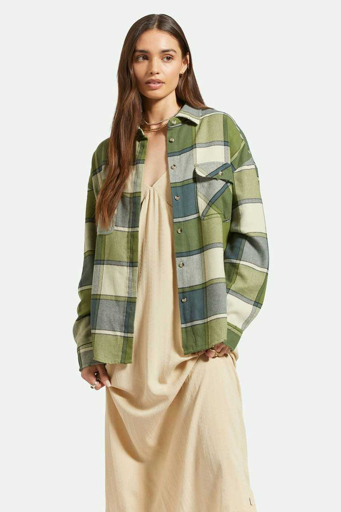 Brixton Bowery Women's Classic L/S Flannel - Blue Mirage/Dill Plaid