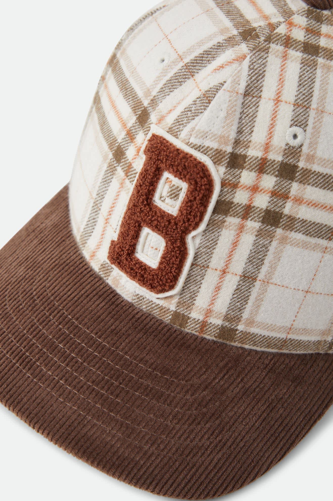 Unisex Big B Adjustable Hat in the color Whitecap Plaid/Brown Corduroy - Additional Laydown image