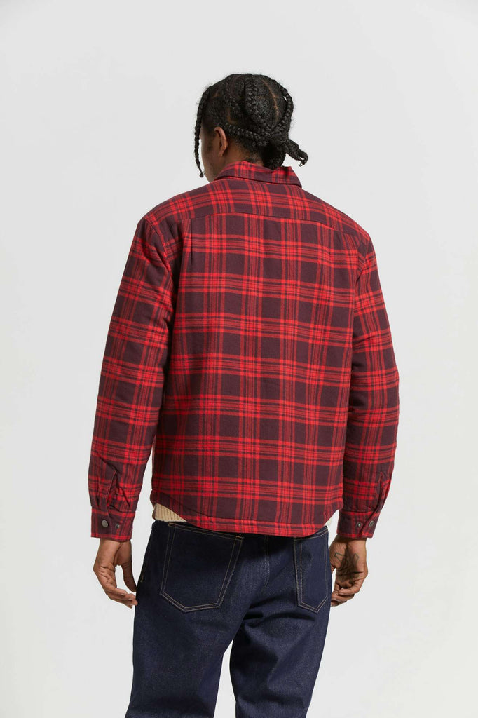 Men's Back Fit Image | Bowery Quilted L/S Flannel - Bright Red/Mahogany