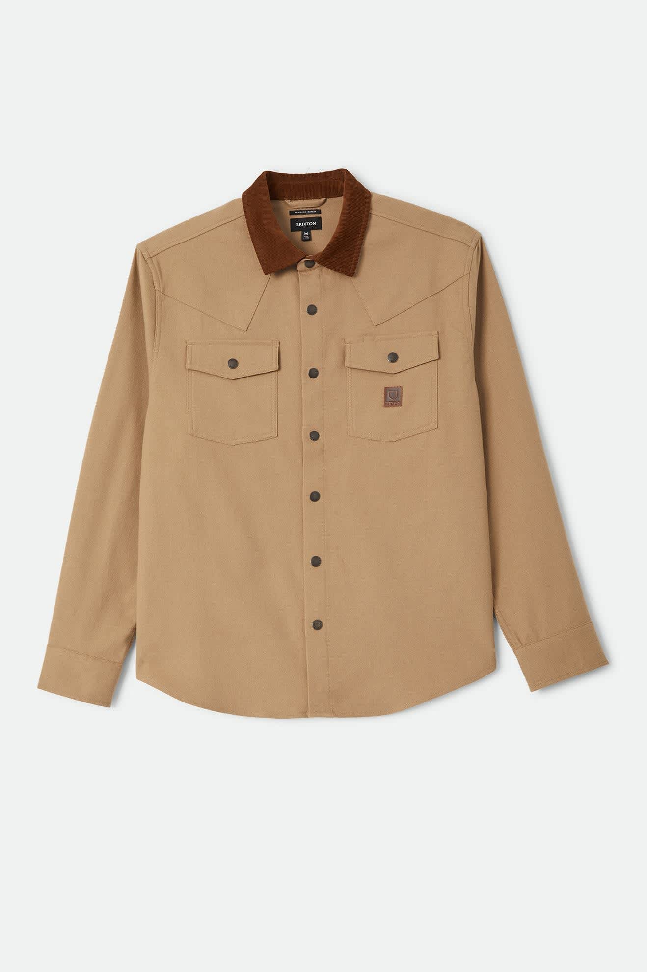 Men's Bowery Builders Ranch Performance Flannel in the color Khaki/Brown - Front Product View