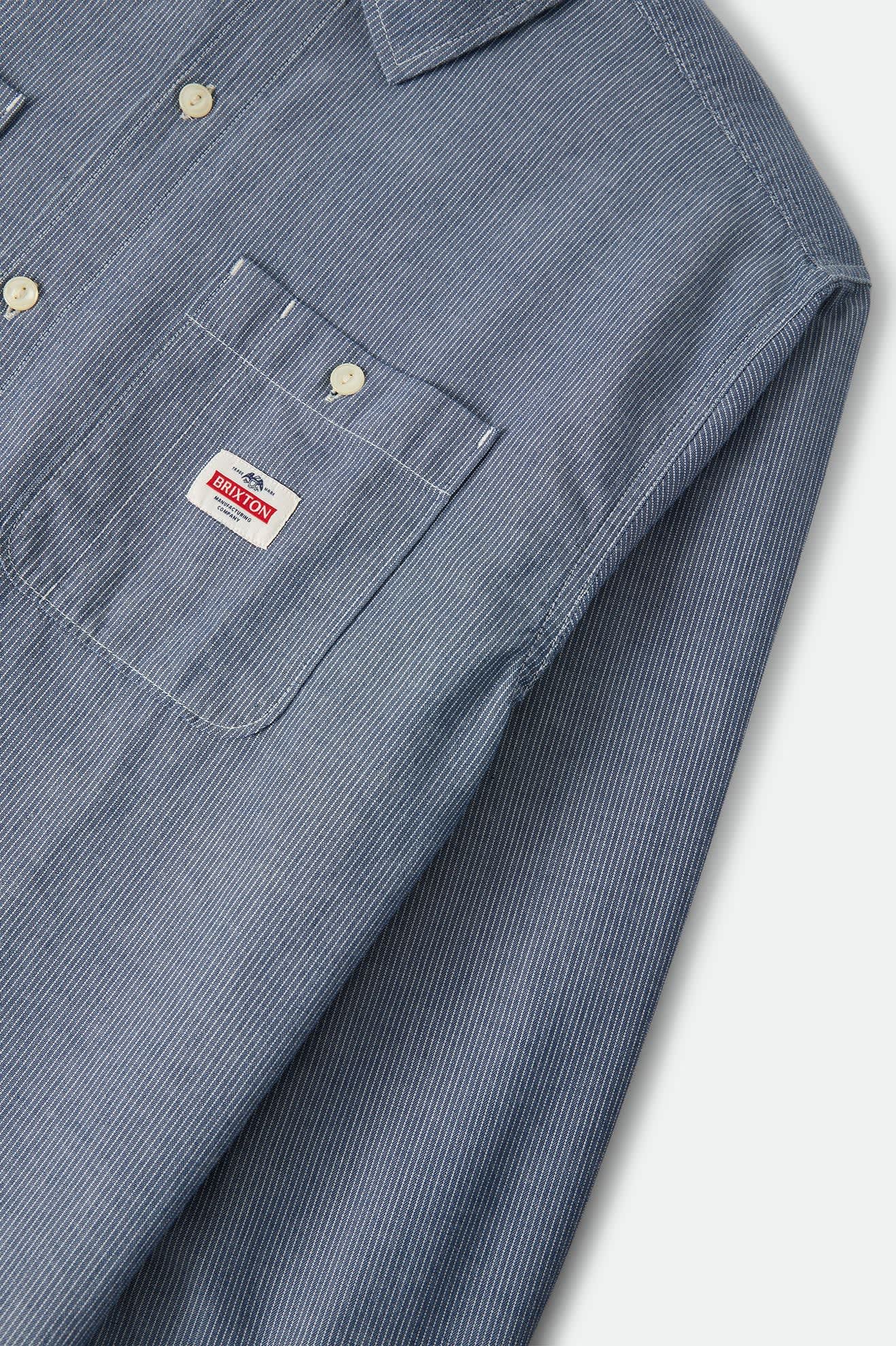 Men's Trademark Long Sleeve Shirt in the color Blue Chambray Micro Stripe - Additional Laydown image