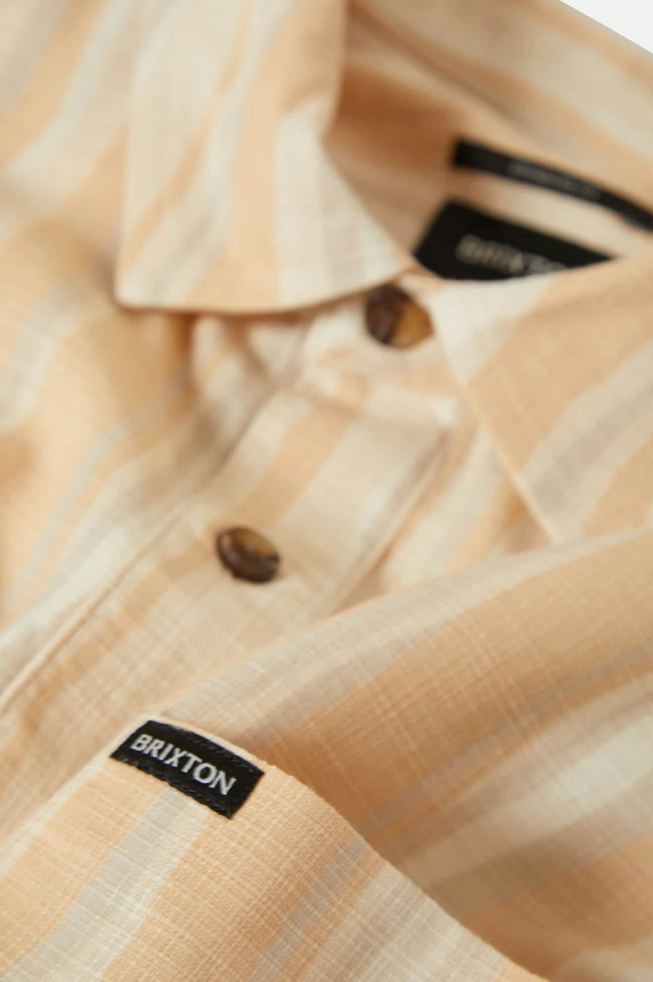 Men's CRU Slub Relaxed S/S Shirt in the color Hazelnut/Painterly Stripe - Additional Laydown image