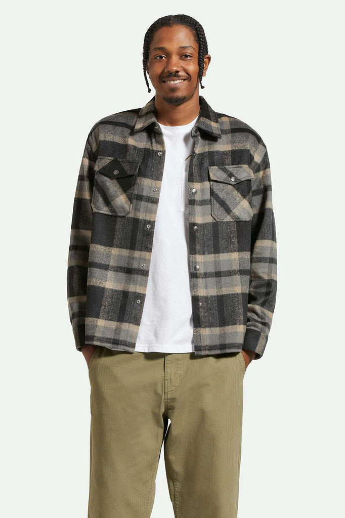 Men's Fit, front | Selden Soft Brushed L/S Flannel Overshirt - Black/Charcoal