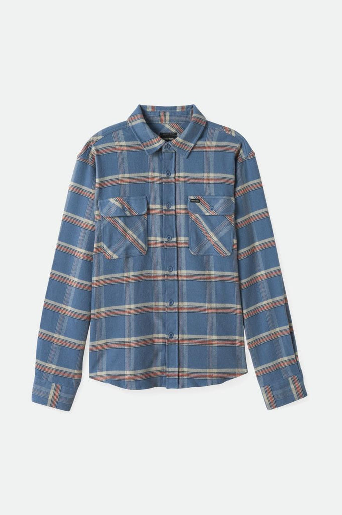 Brixton Bowery Stretch Water Resistant L/S Flannel - Flint Blue/Mineral Grey/Burnt Red
