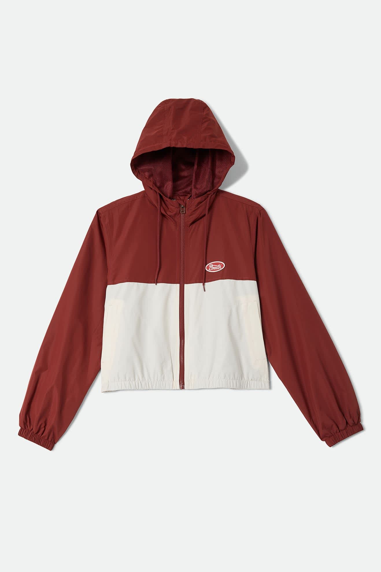 Women's Parsons Lightweight Hooded Windbreaker in the color Dark Brick/Whitecap - Front Product View