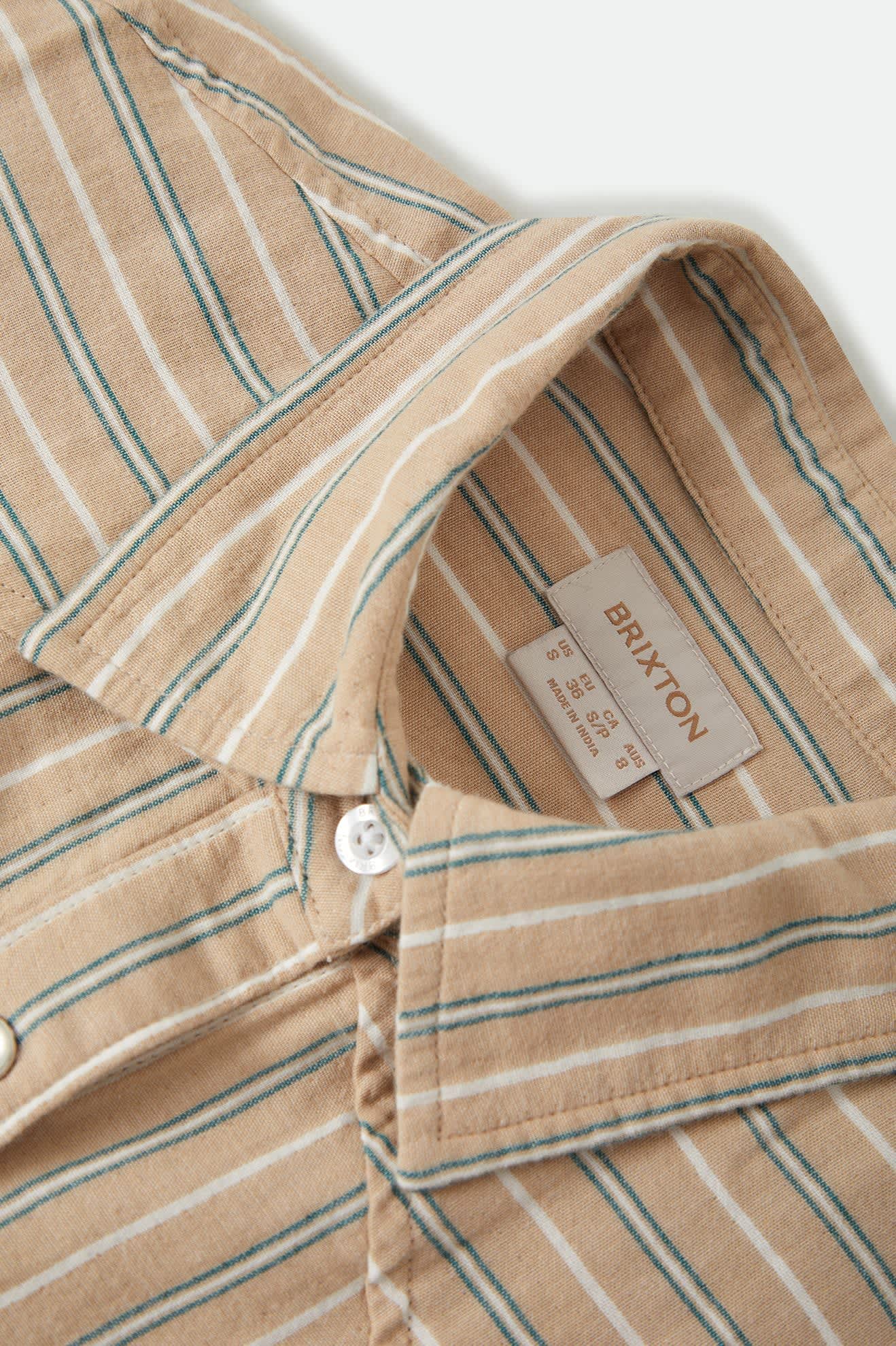 Women's Wayne Women's Shirt in the color Sand Stripe - Additional Laydown image
