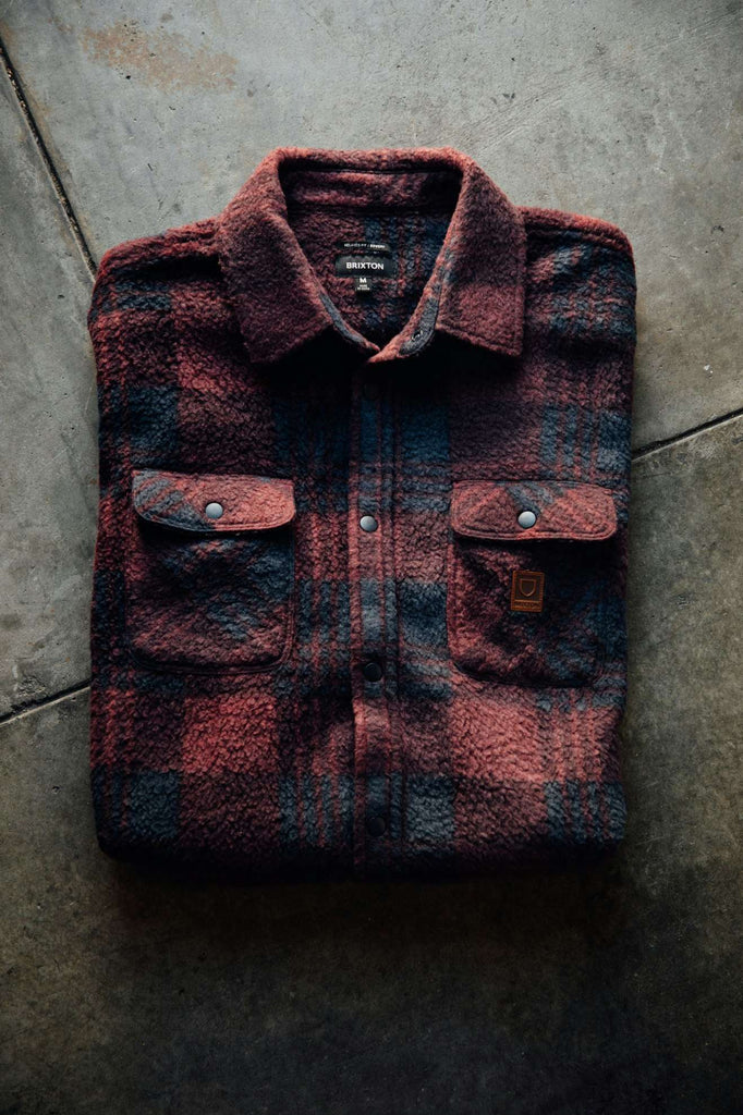 Extra Laydown Image 2 | Bowery Arctic Stretch L/S Fleece - Cordovan Red/Washed Navy Plaid