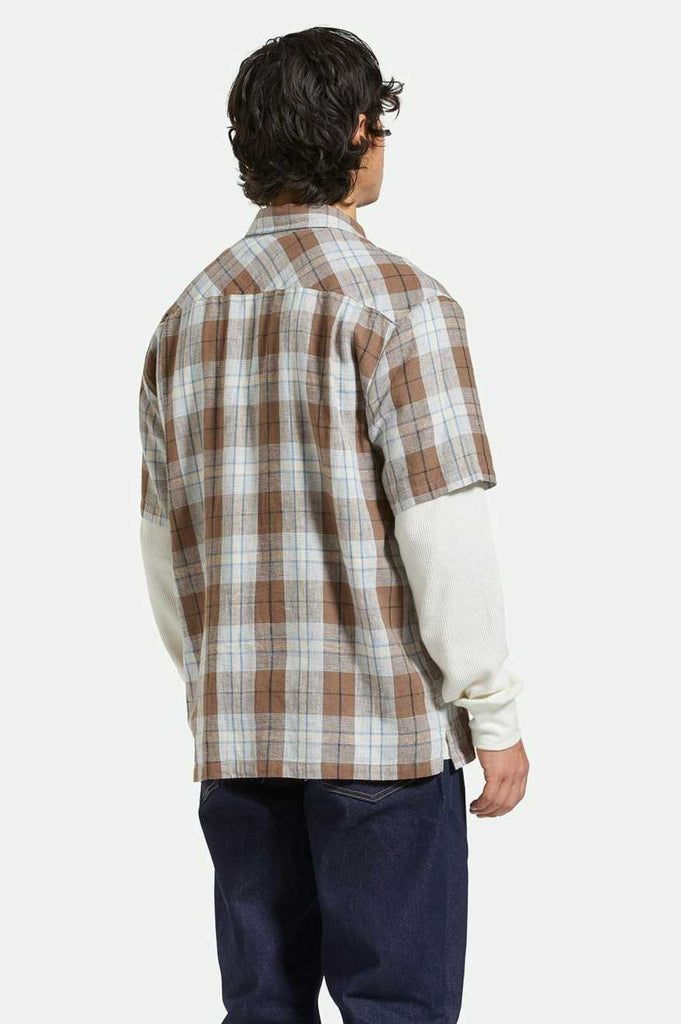 Brixton Cru Linen Blend Relaxed S/S Woven Shirt - Pinecone Brown/Coronet Blue