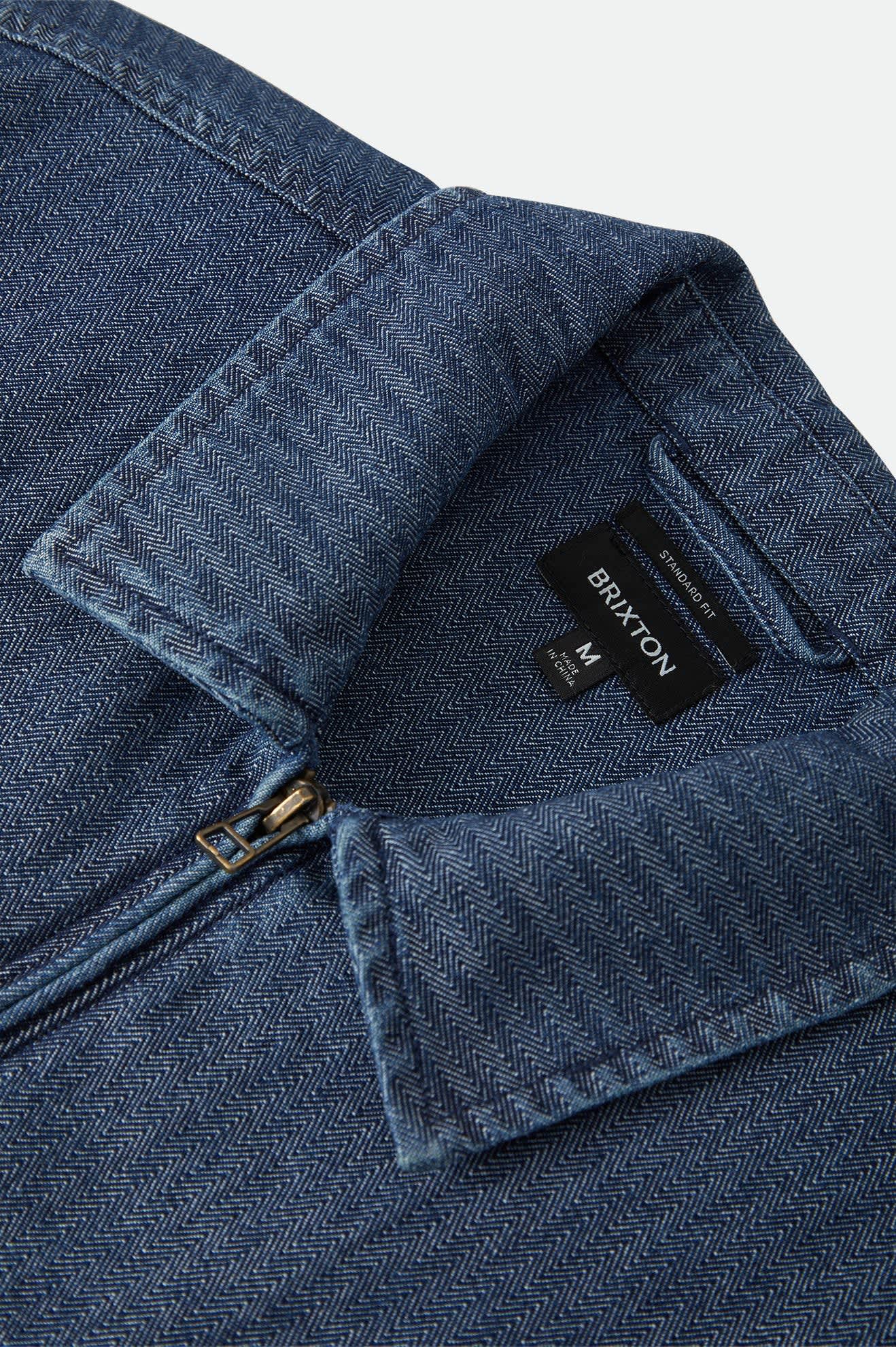 Men's Mechanic Garage Zip Jacket in the color Indigo Herringbone - Additional Laydown image