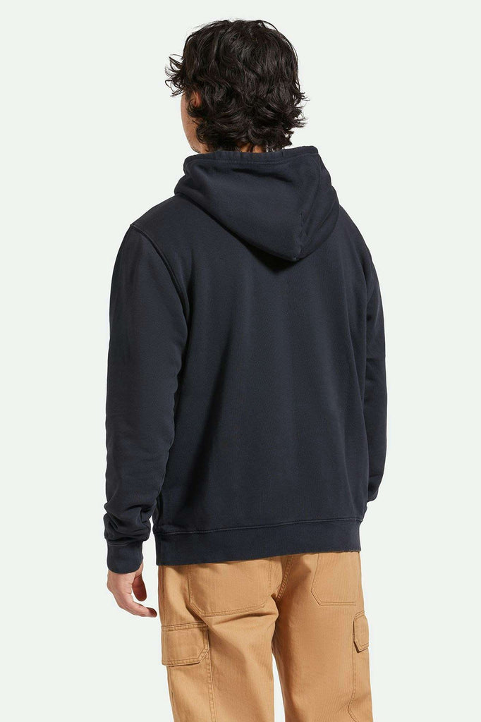 Men's Back Fit Image | Varsity Broken In Hoodie - Black Worn Wash