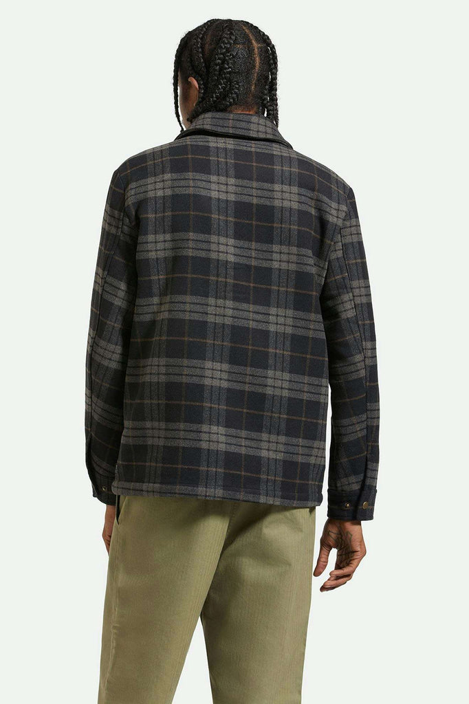 Men's Back Fit Image | Shop Menswear Chore Coat - Black/Charcoal Plaid