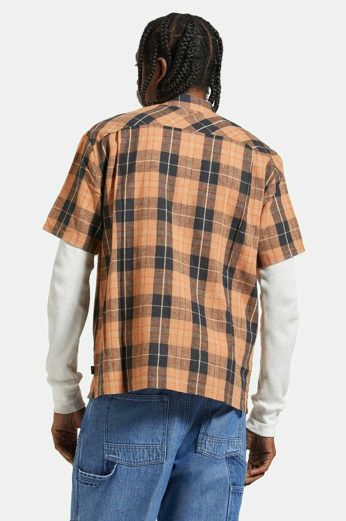 Brixton Cru Linen Blend Relaxed S/S Woven Shirt - Black/Rust Orange