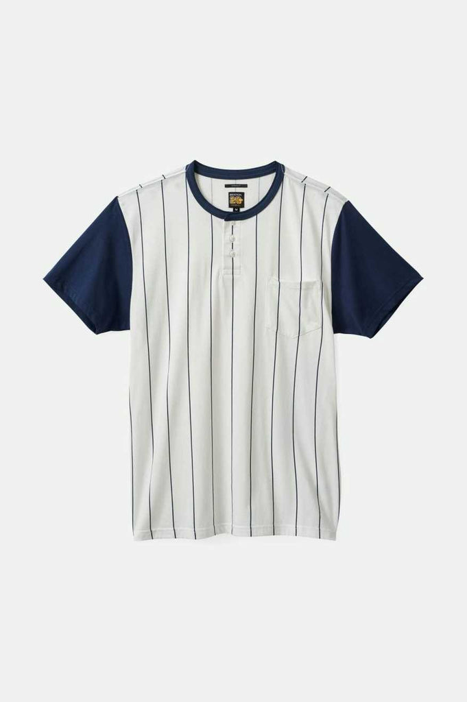 Brixton 20th Anniversary Detroit Henley Pocket T-Shirt - Off White/Washed Navy