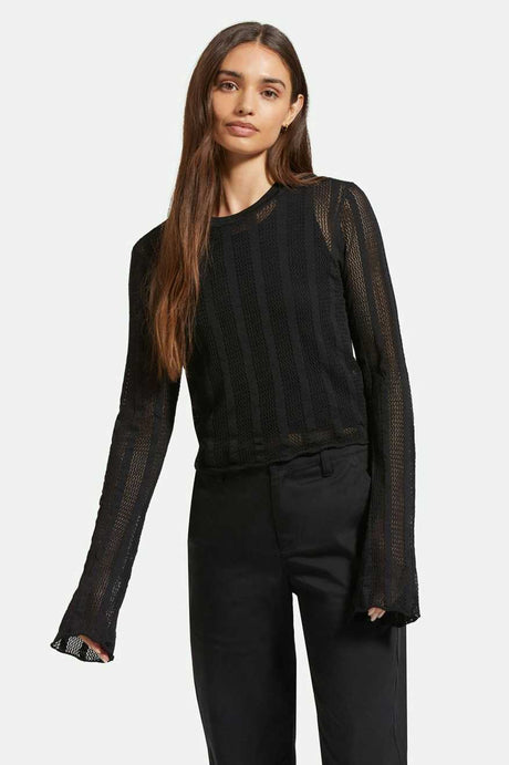 Sheer L/S Knit Top - Black