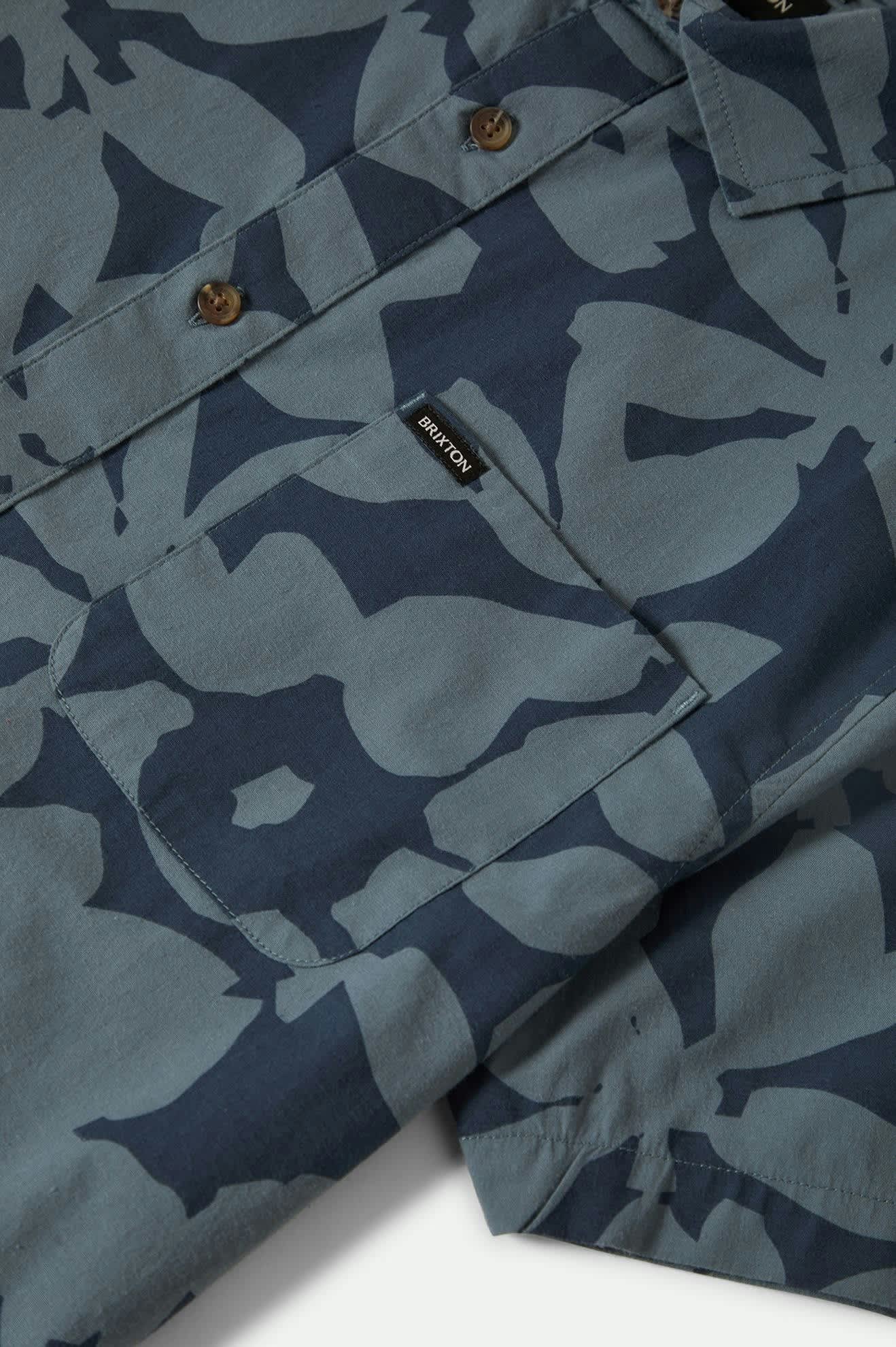 Men's Charter Print S/S Shirt in the color Washed Navy/Azure Blue Floral - Additional Laydown image