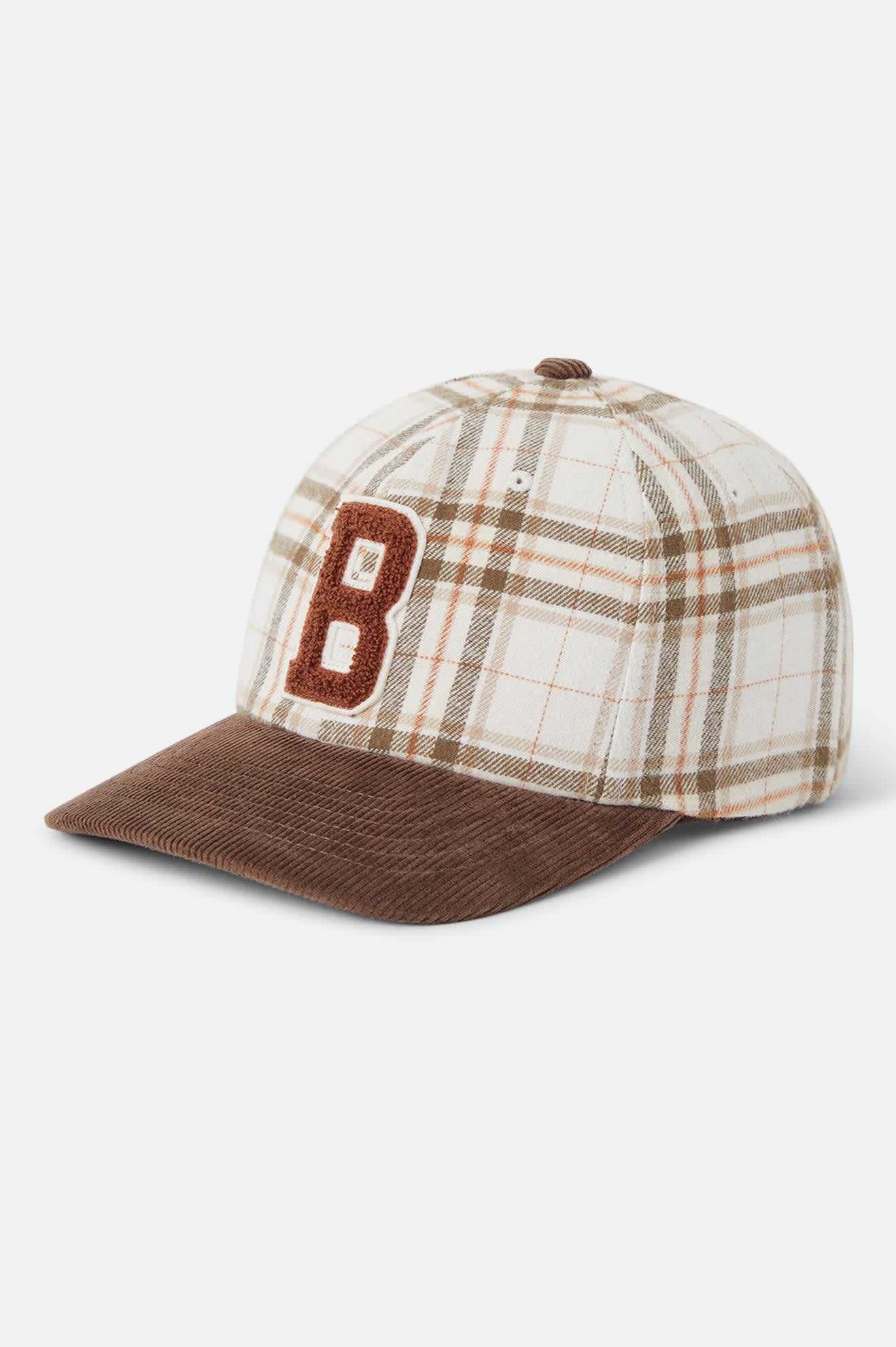 Unisex Big B Adjustable Hat in the color Whitecap Plaid/Brown Corduroy - Front Product View