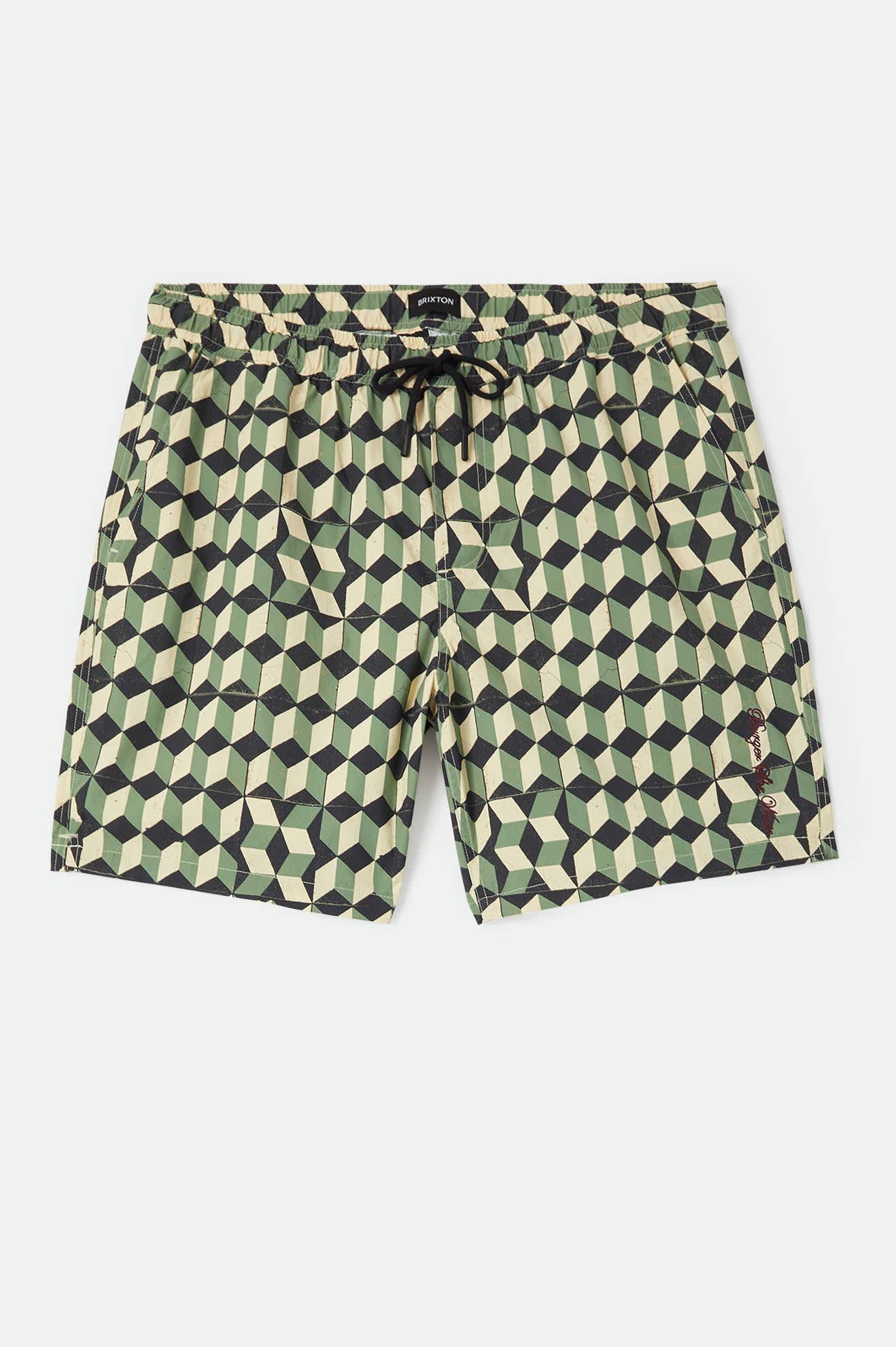 Men's Burger She Wrote Hybrid Short in the color Black/Green Tile - Front Product View