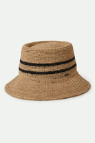 Women's Ellee Straw Bucket Hat in the color Tan/Black - Front Product View