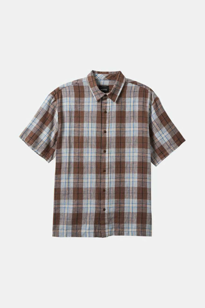 Brixton Cru Linen Blend Relaxed S/S Woven Shirt - Pinecone Brown/Coronet Blue