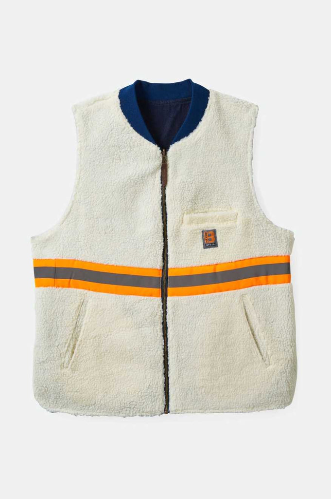 Back Laydown Image for Builders Abraham Reversible Vest - Rinse Denim/Sherpa