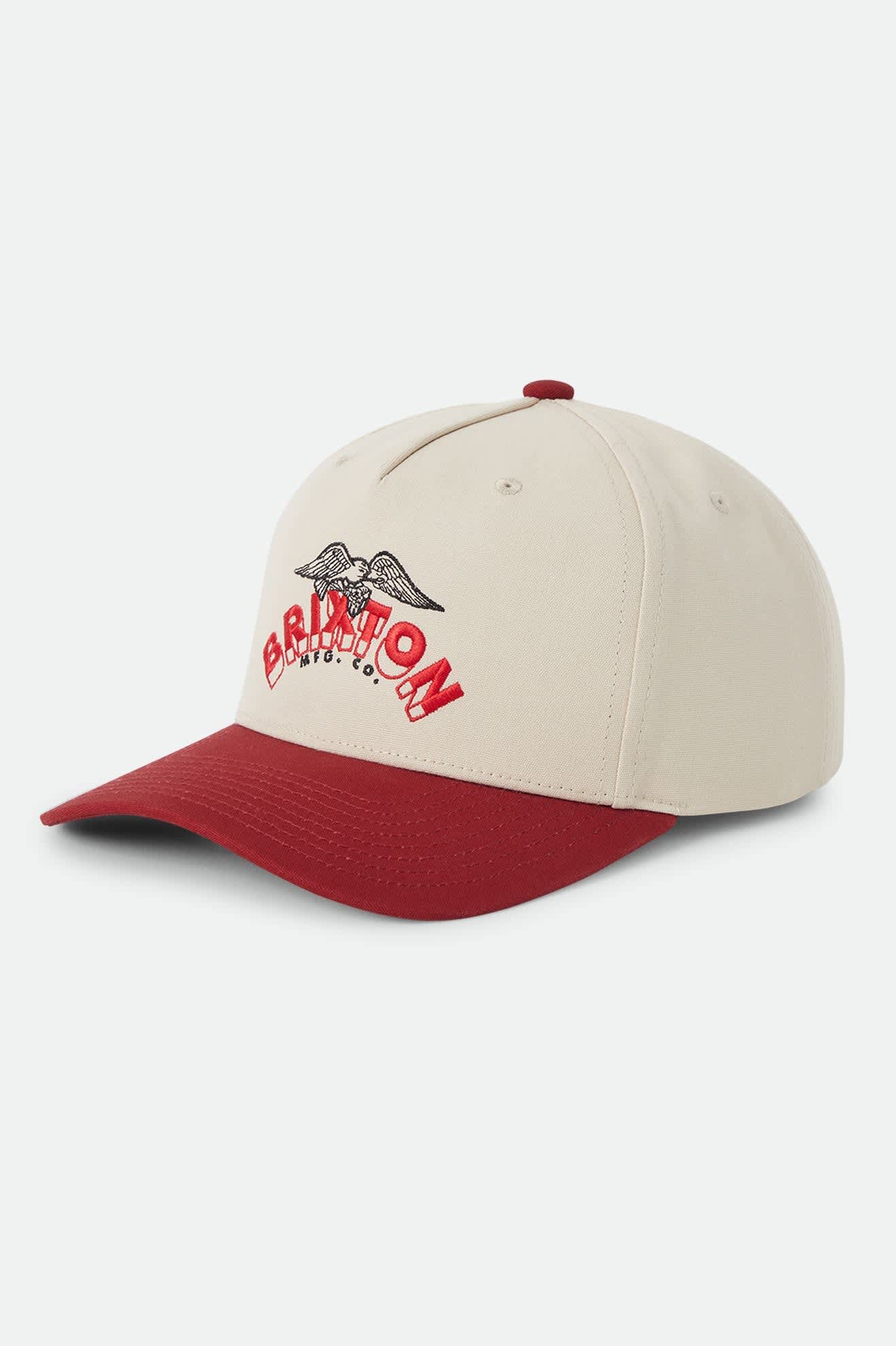 Unisex Brixton Banner Snapback in the color Whitecap/Dark Brick - Front Product View