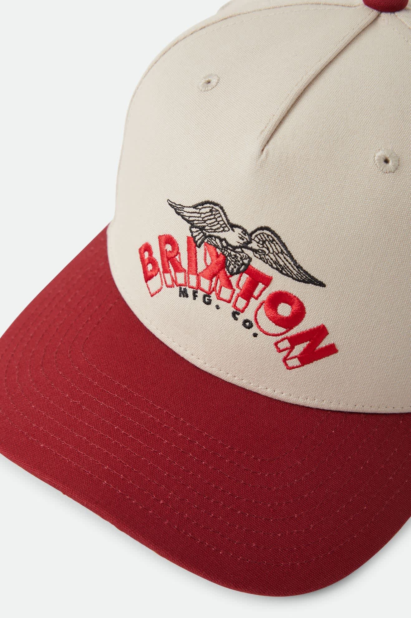 Unisex Brixton Banner Snapback in the color Whitecap/Dark Brick - Additional Laydown image